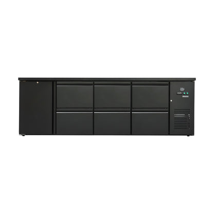 Flaschenkühltisch 600 Liter, Schwarz, 1 Tür + 6 Schubladen, 2545 × 520 × 840 mm | A&S BKT460