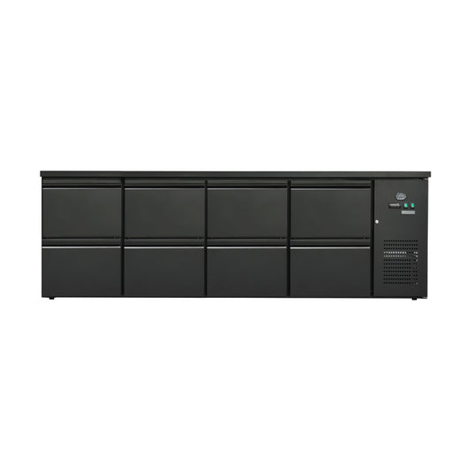 Bottle refrigerated counter 600 litres, Black, 8 drawers, 2545 × 520 × 840 mm | A&S BKT480
