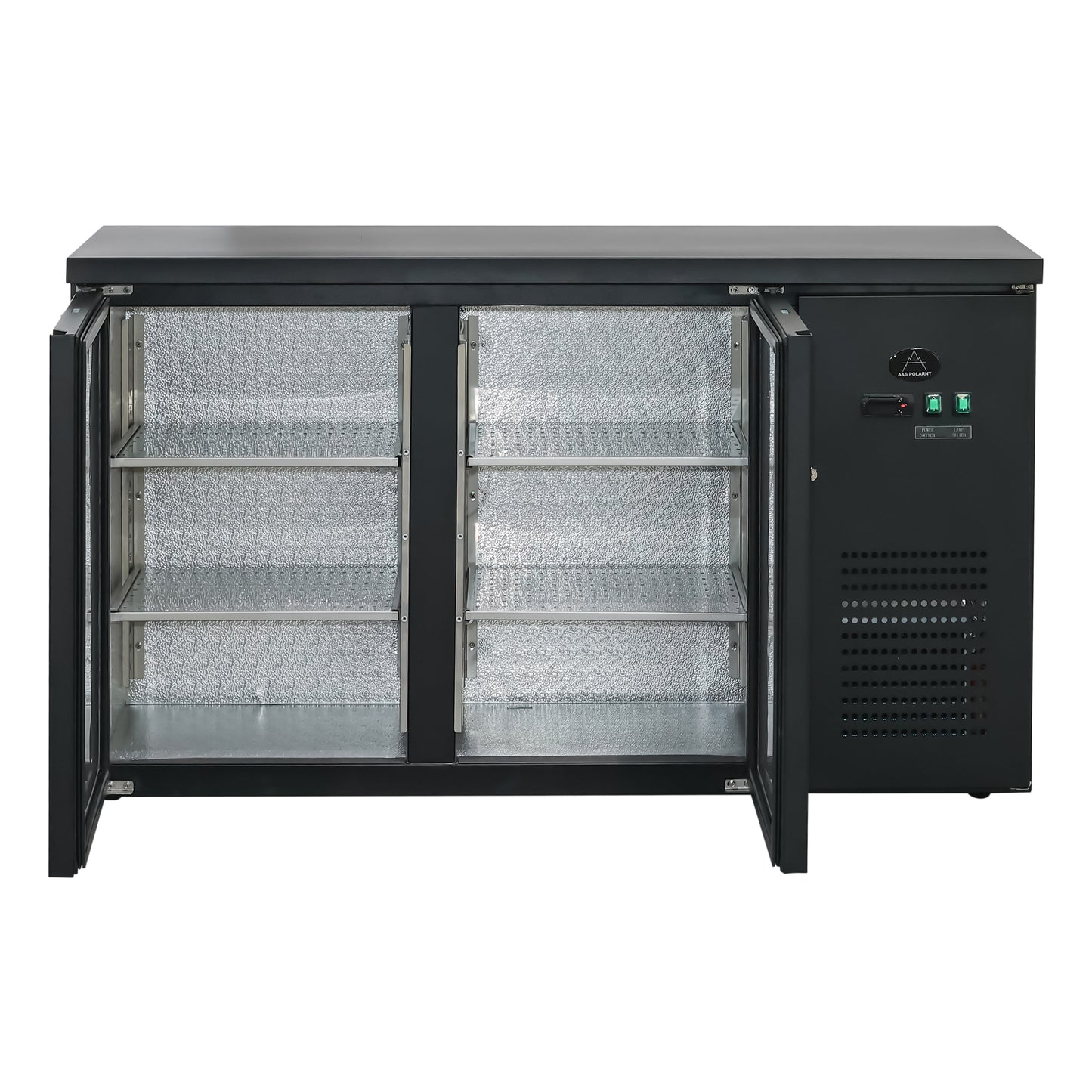 Flaschenkühltisch 280 Liter, Schwarz, 2 Türen, 1465 × 520 × 840 mm | A&S BKT210