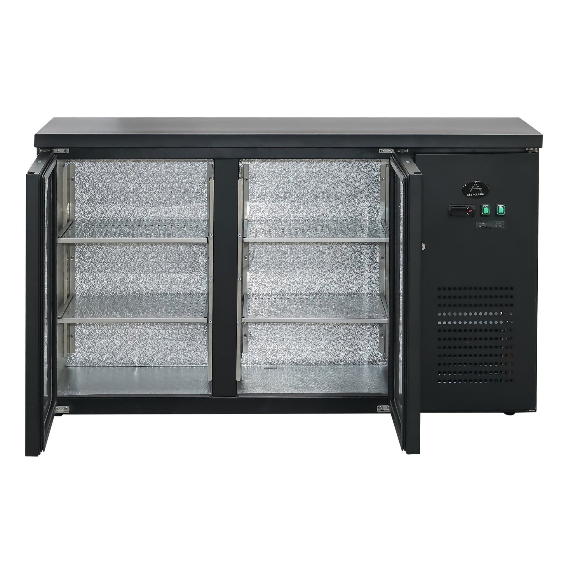 Flaschenkühltisch 280 Liter, Schwarz, 2 Türen, 1465 × 520 × 840 mm | A&S BKT210