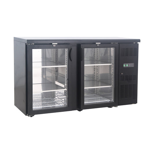 Bottle refrigerated counter 226 litres, black, 2 glass doors, 1460 × 530 × 870 mm | A&S CCB210