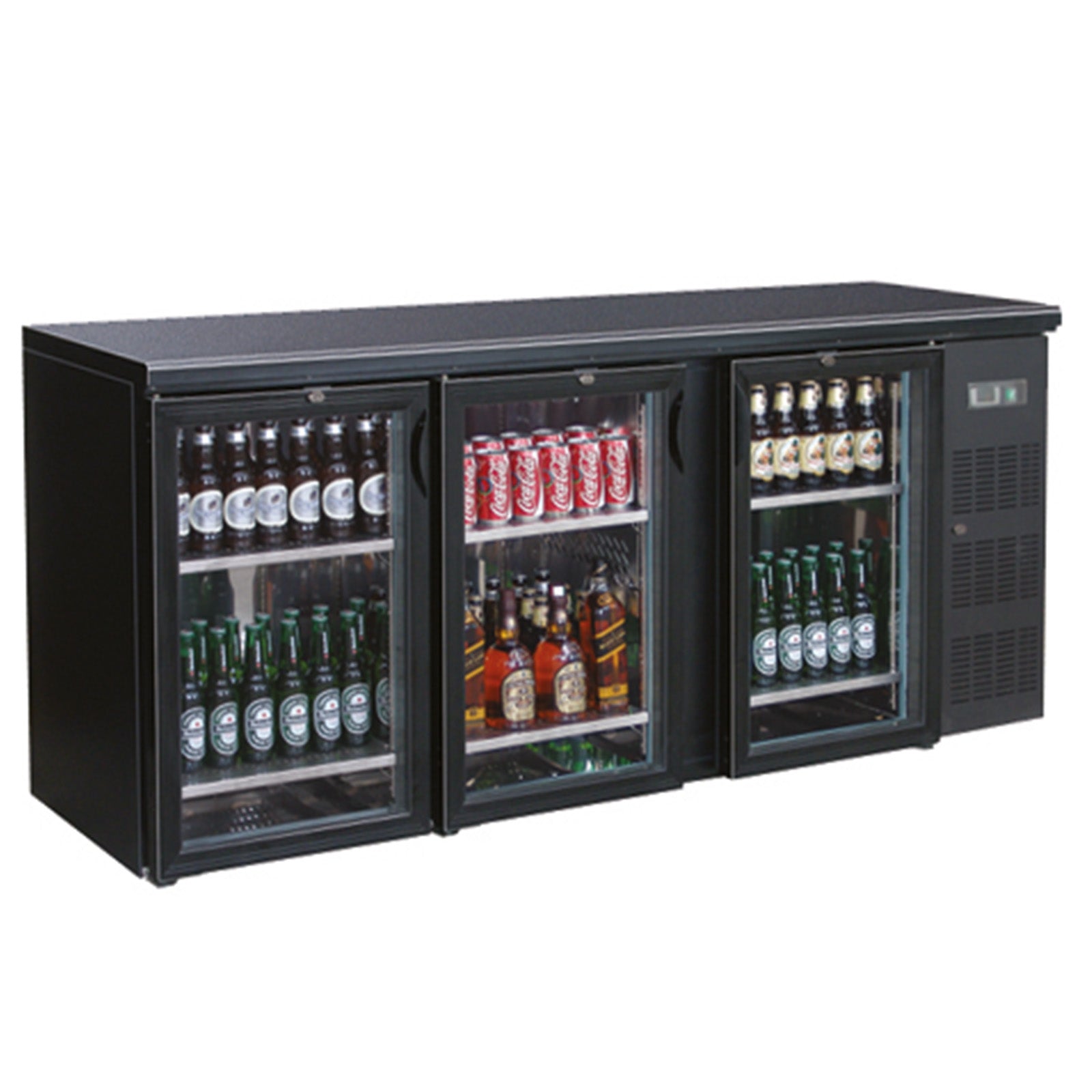 Flaschennkühltisch 355 Liter, Schwarz, 3 Glastüren, 2000 × 530 × 870 mm | A&S CCB310
