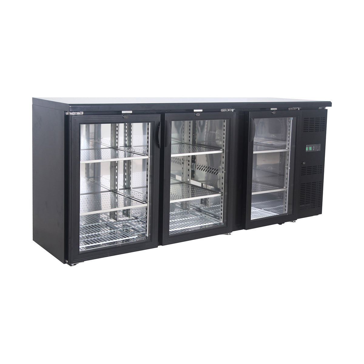 Flaschennkühltisch 355 Liter, Schwarz, 3 Glastüren, 2000 × 530 × 870 mm | A&S CCB310
