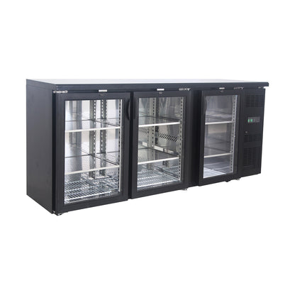 Flaschennkühltisch 355 Liter, Schwarz, 3 Glastüren, 2000 × 530 × 870 mm | A&S CCB310