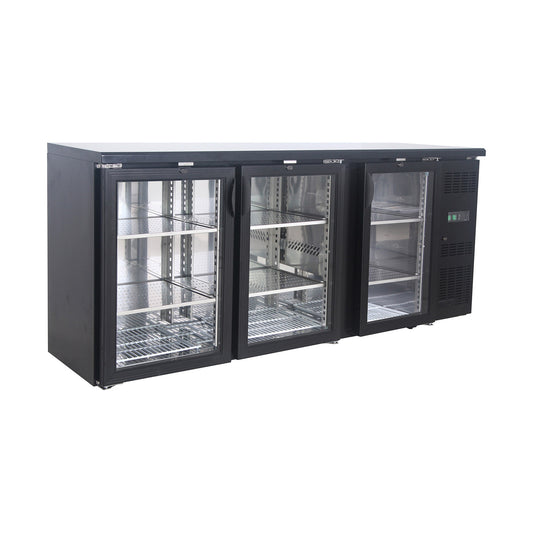 Bottle refrigerated counter 355 litres, black, 3 glass doors, 2000 × 530 × 870 mm | A&S CCB310