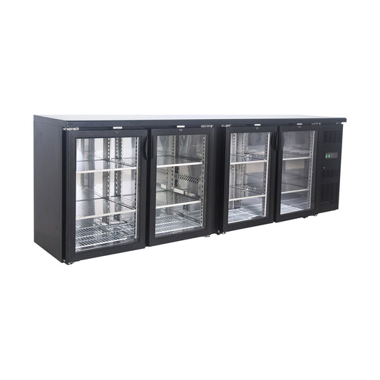 Bottle refrigerated counter 484 litres, black, 4 glass doors, 2540 × 530 × 870 mm | A&S CCB410
