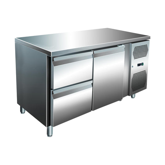 VIP refrigerated counter with 1 × 2 drawers and 1 door -2 to +8°C 1,360 × 700 × 860 mm | A&S KT2C2-VIP