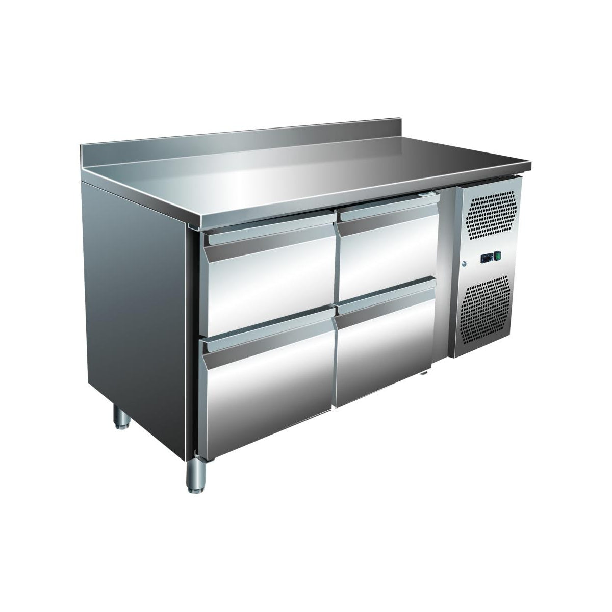 VIP Kühltisch mit 2 × 2 Schubladen und Aufkantung  -2 bis +8°C 1.360 × 700 × 960 mm | A&S KT2C4A-VIP