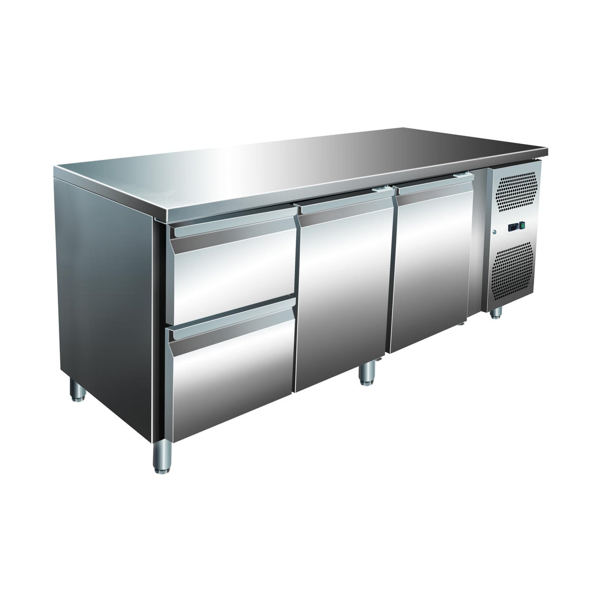 VIP Kühltisch mit 1 × 2 Schubladen und 2 Türen -2 bis +8°C 1.795 × 600 × 860 mm | A&S KT-VIP-600-3-C2