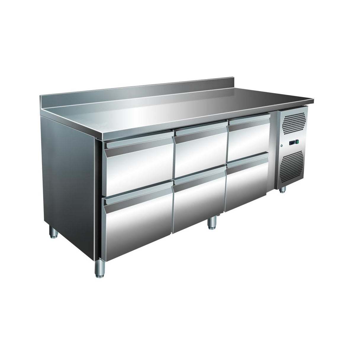 VIP Kühltisch mit 3 × 2 Schubladen und Aufkantung -2 bis +8°C 1.795 × 600 × 960 mm | A&S KT-VIP-600-3-C6A