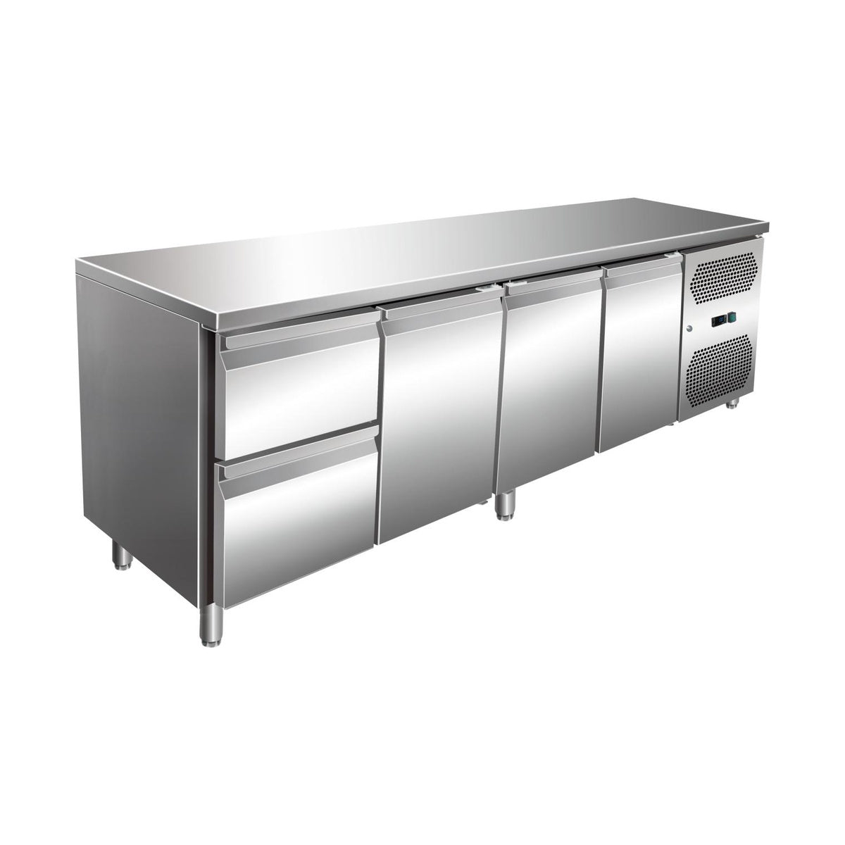 VIP Kühltisch mit 4 Türen und Aufkantung -2 bis +8°C 2230 × 700 × 860 mm | A&S KT4C2-VIP
