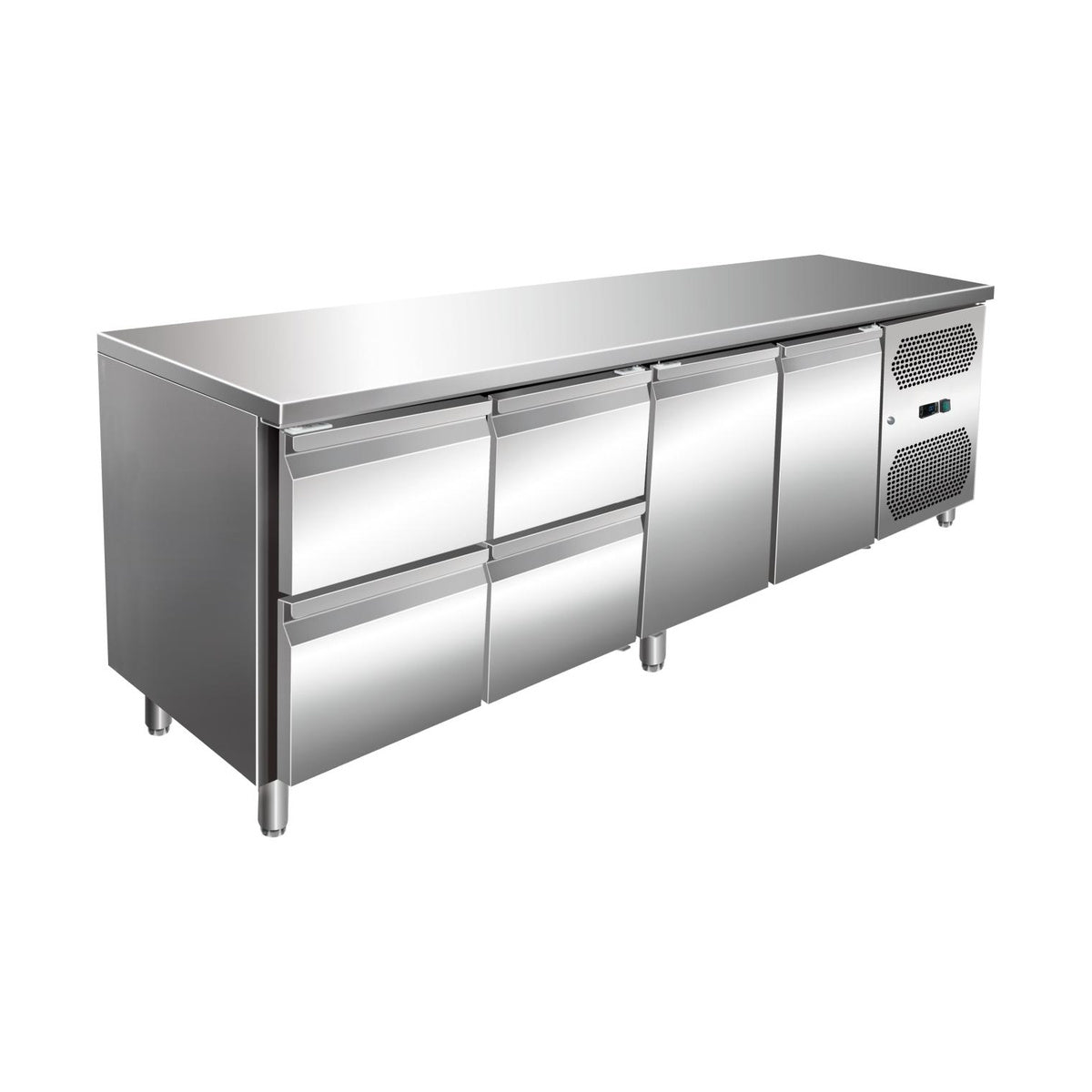 VIP Kühltisch mit 2 × 2 Schubladen und 2 Türen -2 bis +8°C 2.230 × 600 × 860 mm | A&S KT-VIP-600-4-C4