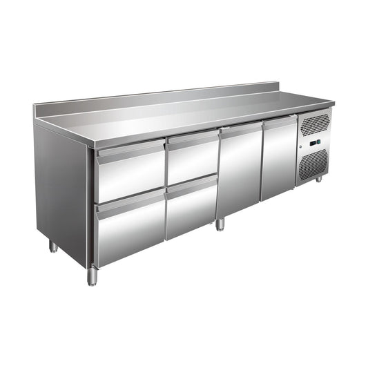 VIP refrigerated counter with 2 × 2 drawers and 2 doors and upstand -2 to +8°C 2,230 × 600 × 960 mm | A&S KT-VIP-600-4-C4A