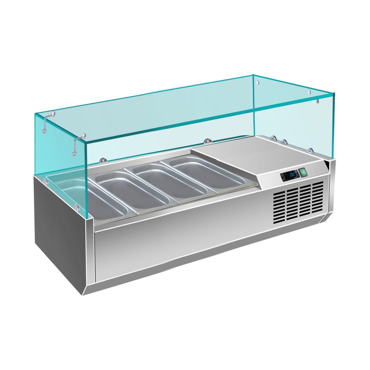 Pizzakühlaufsatz mit Glasaufsatz 4 × 1/3 GN, 1200 × 335 × 460 mm | A&S PAK1200/380