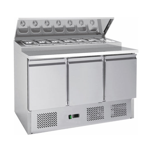 Saladette with built-in cooling GN 1/3, 3 doors, volume: 333 litres, 1365 × 700 × 1002 mm | A&S PS300-13-P