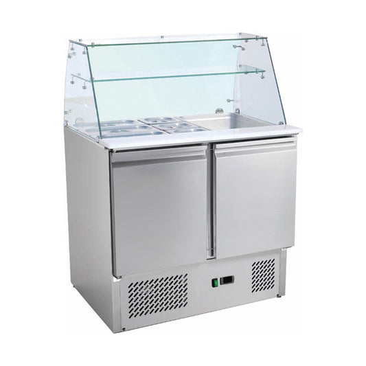 Saladette with built-in refrigeration and glass top, 2 doors, volume: 213 litres | A&S S900SQ-P
