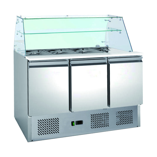 Saladette with built-in refrigeration and glass canopy, 3 doors, volume: 333 litres | A&S S903SQ-P