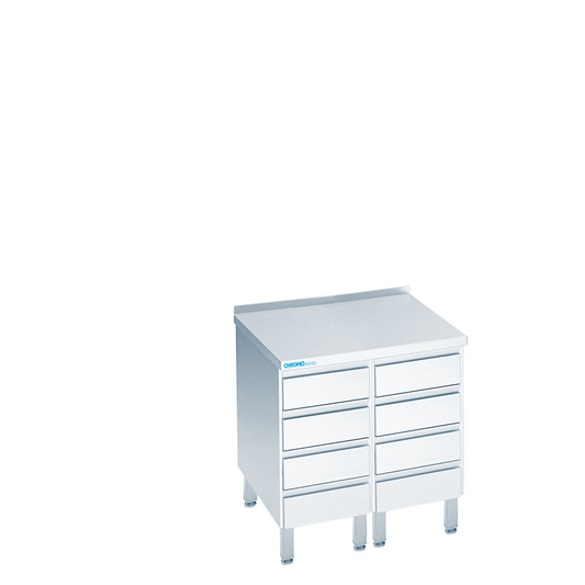 Drawer unit with 8 drawers, with worktop mounted at the back, 800 × 600 × 850/900 mm