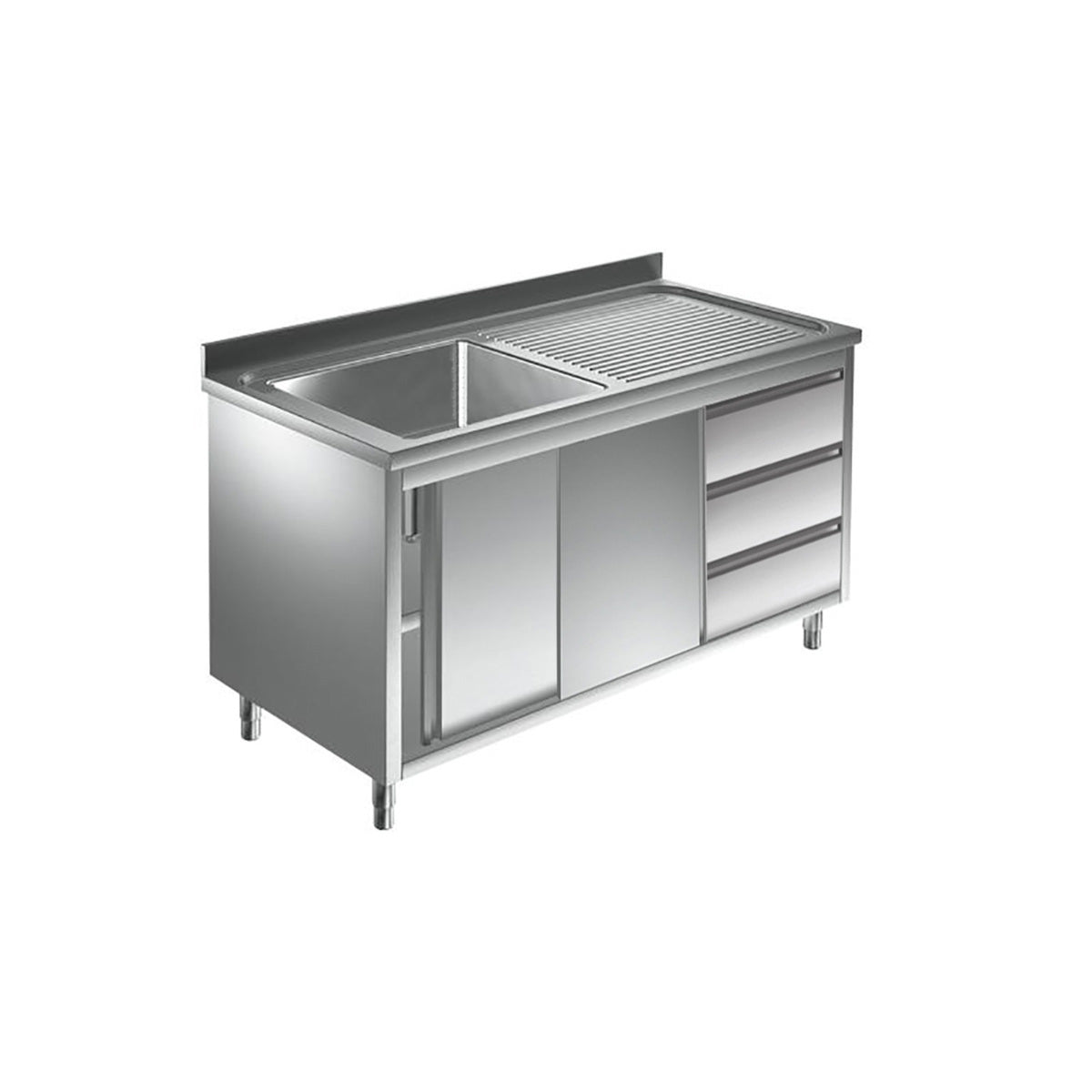 Spülschrank mit Schubladenblock, 1 Becken links, Bautiefe 600 mm, 1500x600x850 mm | A&S SPSCH1561BL-S