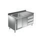 Spülschrank mit Schubladenblock, 1 Becken links, Bautiefe 600 mm, 1500x600x850 mm | A&S SPSCH1561BL-S