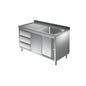 Spülschrank mit Schubladenblock, 1 Becken rechts, Bautiefe 600 mm, 1400x600x850 mm | A&S SPSCH1461BR-S
