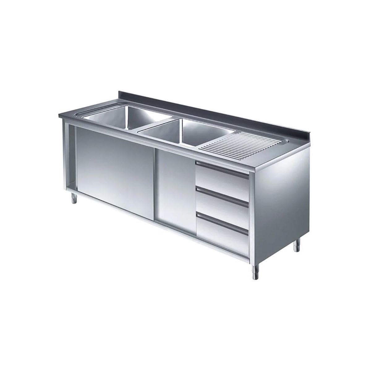 Spülschrank mit Schubladenblock, 2 Becken links, Bautiefe 700 mm, 1600x700x850 mm | A&S SPSCH1672BL-S