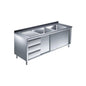 Spülschrank mit Schubladenblock, 2 Becken rechts, Bautiefe 700 mm, 2000x700x850 mm | A&S SPSCH2072BR-S