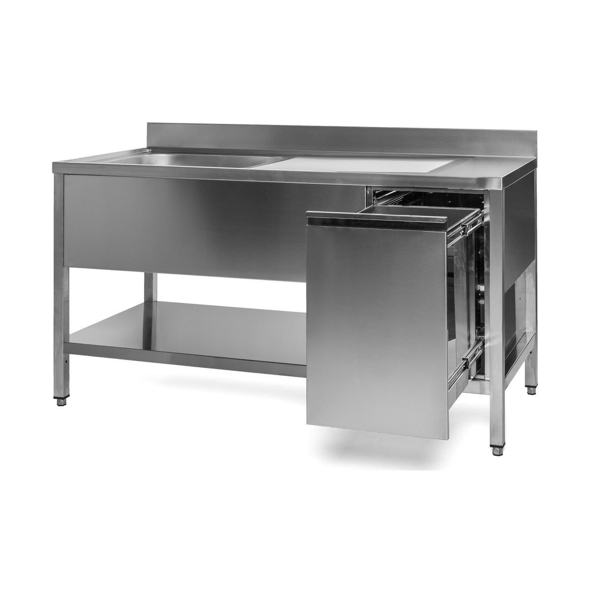 Spültisch mit Abfallbehälter, 1 Becken links, Bautiefe 700 mm, 1200 × 700 × 850 mm | A&S SPT1271BL-A