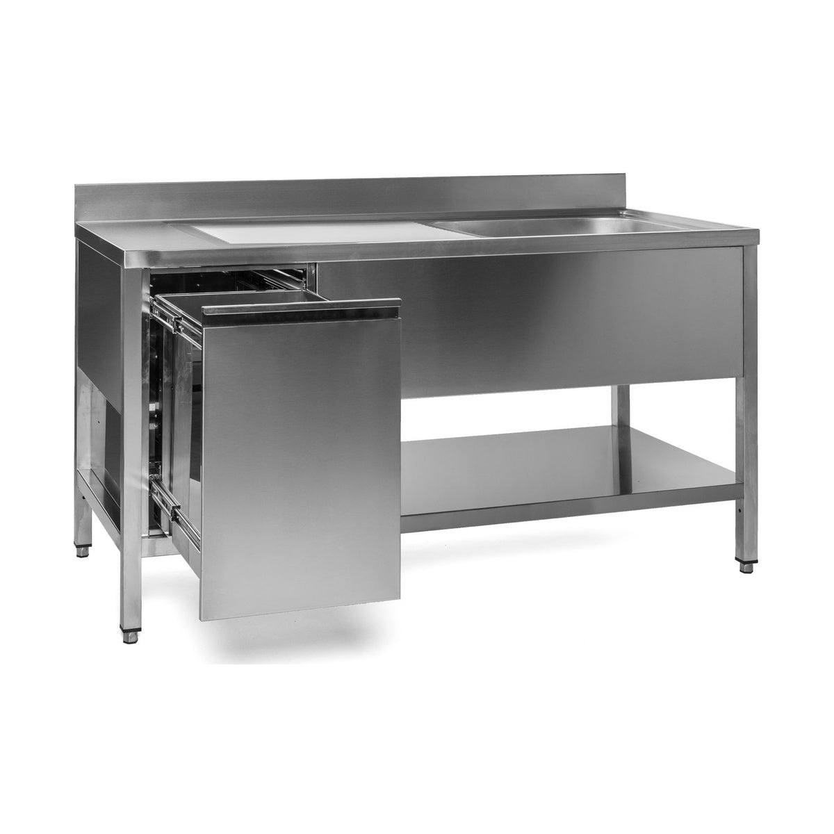 Spültisch mit Abfallbehälter, 1 Becken rechts, Bautiefe 700 mm, 1600 × 700 × 850 mm | A&S SPT1671BR-A