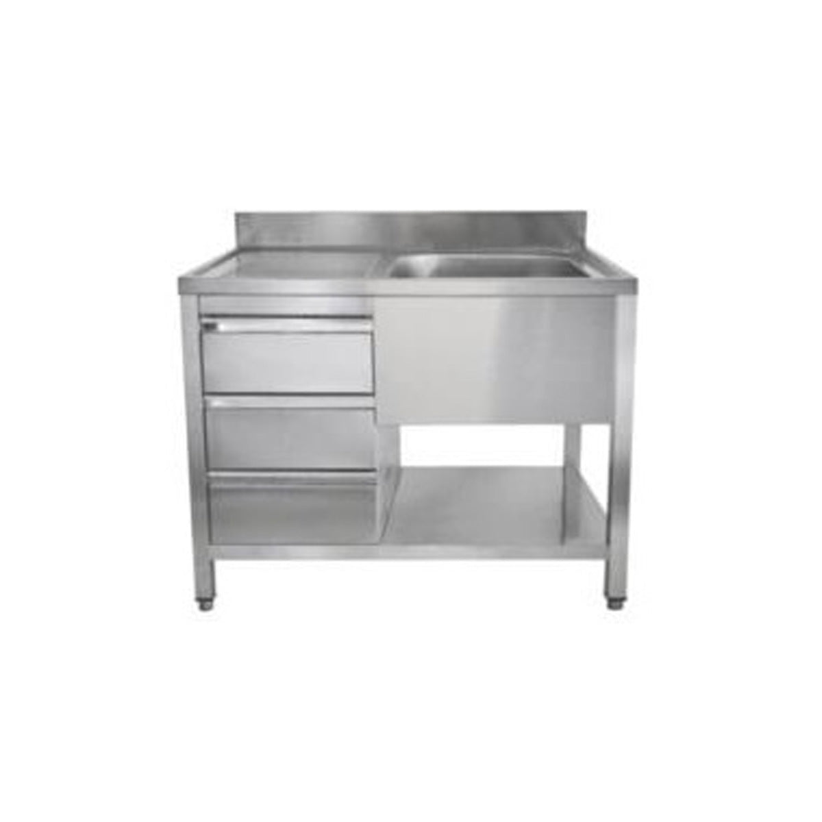 Spültisch mit Schubladenblock, 1 Becken rechts, Bautiefe 600 mm, 1000 × 600 × 850 mm | A&S SPT1061BR-S