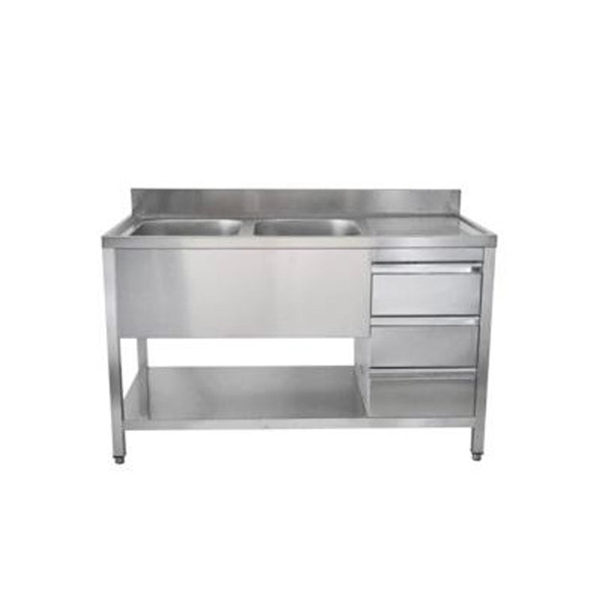 Spültisch mit Schubladenblock, 2 Becken links, Bautiefe 600 mm, 2000 × 600 × 850 mm | A&S SPT12062BL-S