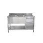 Spültisch mit Schubladenblock, 2 Becken links, Bautiefe 600 mm, 2000 × 600 × 850 mm | A&S SPT12062BL-S