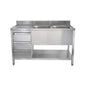 Spültisch mit Schubladenblock, 2 Becken rechts, Bautiefe 600 mm, 1500 × 600 × 850 mm | A&S SPT1562BR-S